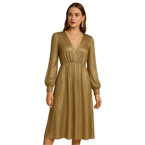 Badgley Mischka Gold Pleated Dress Size 0 Wedding Guest Gala Party Gown